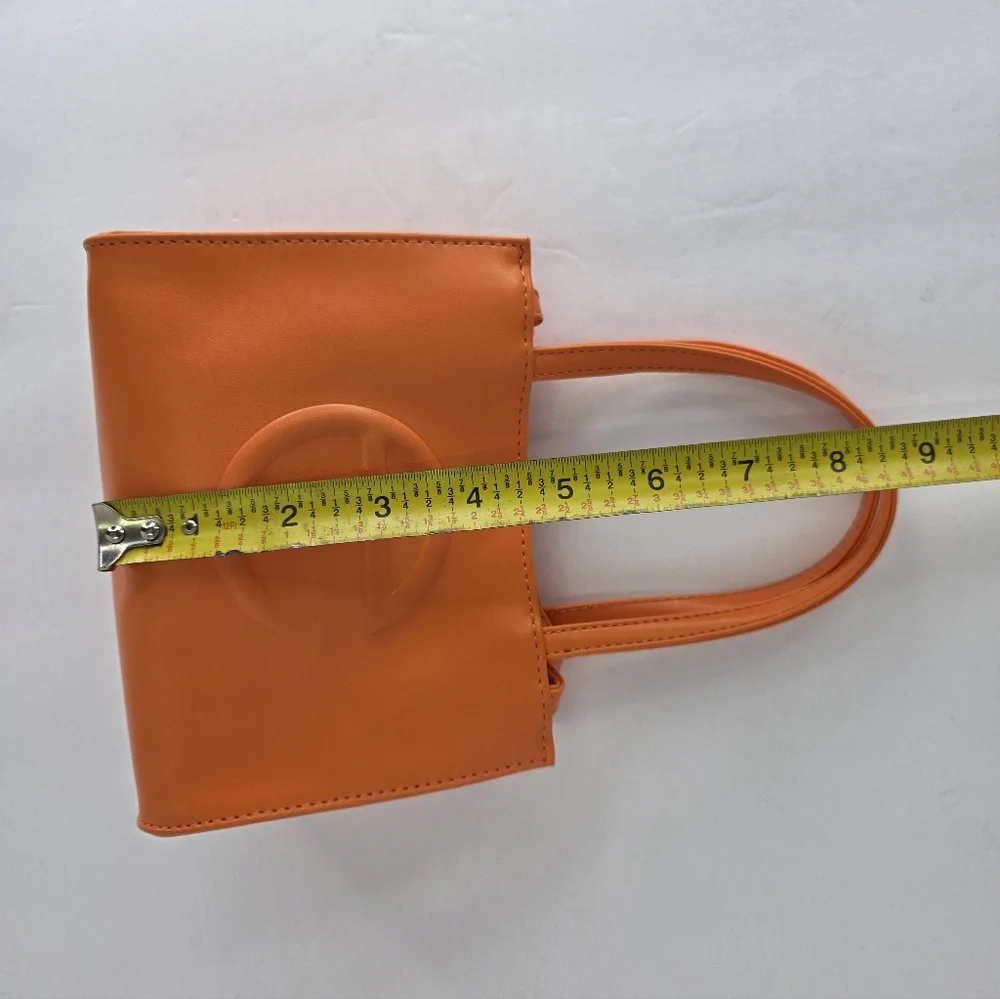 Telfar Vegan Leather Shoulder Bag Mini Snap Closure Vibrant Orange Double Strap - Picture 9 of 15